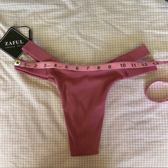 ZAFUL Shein Pink Ribbed Bandeau Lace Up Bikini - Picture 2 of 4